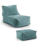 Sitzsack + Pouf, Hocker aus Webstoff Blau