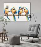 Acrylbild handgemalt Parrot Party Blau - Gelb - Massivholz - Textil - Holz teilmassiv - 100 x 70 x 4 cm