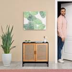 Sideboard mit 2 Rattan-Türen Schwarz - Braun - Gold - Bambus - Holzwerkstoff - Rattan - 80 x 76 x 39 cm