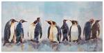 Tableau peint Cercle de pingouins Noir - Bleu - Bois massif - Textile - 120 x 60 x 4 cm