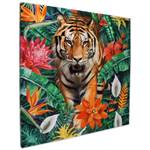 Drucken Tiger im Dschungel Grün - Textil - 80 x 80 x 4 cm