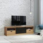 Meuble TV 2 tiroirs 1 porte coulissante Marron - En partie en bois massif - 203 x 56 x 52 cm