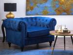 Fauteuil CHESTERFIELD Bleu - Bleu marine - Chêne foncé - 110 x 70 x 75 cm