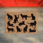 Fußmatte Kokos mit schwarzen Katzen Schwarz - Braun - Naturfaser - Kunststoff - 60 x 2 x 40 cm