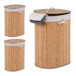 3x paniers linge en bambou ovale nature Marron - Blanc - Bambou - Bois manufacturé - Textile - 42 x 55 x 32 cm