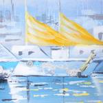 Tableau à l'huile bateaux peinté main Textile - 140 x 70 x 3 cm