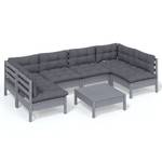 7-tlg. Garten-Lounge-Set mit Kissen Grau Grau