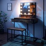 Coiffeuse Fyrk avec banc et LED Noir - Marron - Bois manufacturé - 80 x 135 x 40 cm