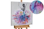 Acrylbild handgemalt Primaballerina Violett - Weiß - Massivholz - Textil - 80 x 80 x 4 cm