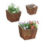 Lot 3 pots de fleurs Marron - Bois manufacturé - Fibres naturelles - Matière plastique - 23 x 18 x 23 cm