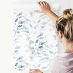 Papier Peint FEUILLES Plantes Aquarelle Beige - Bleu - Gris - Blanc - Papier - Textile - 53 x 1000 x 1000 cm