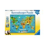 Puzzle Weltkarte mit Tieren Papier - 24 x 4 x 34 cm