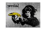 Tableau peint Banksy's Banana Joy Jaune - Bois massif - Textile - 100 x 75 x 4 cm