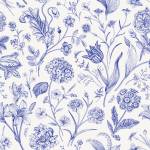 Papier Peint FLEURS Feuilles Plantes Beige - Bleu - Papier - Textile - 53 x 1000 x 1000 cm