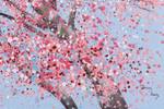 Tableau Poetry of the Cherry Blossom Bleu - Rose foncé - Bois massif - Textile - 100 x 75 x 4 cm