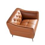 Fauteuil en cuir brun avec capitonné Marron - Cuir véritable - Textile - 103 x 77 x 95 cm