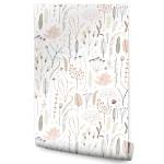 Tapete FELDPFLANZEN Blumen Blätter Natur Beige - Schwarz - Grau - Weiß - Papier - Textil - 53 x 1000 x 1000 cm