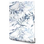Papier Peint feuilles plantes nature Bleu - Blanc - Papier - 53 x 1000 x 1000 cm