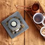 Teelichthalter mit Tablett & Steinen Braun - Grau - Weiß - Holzwerkstoff - Stein - 16 x 9 x 16 cm