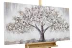 Tableau peint Saule de la Sagesse Gris - Bois massif - Textile - En partie en bois massif - 120 x 60 x 4 cm