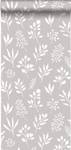 papier peint fleurs au style scandinave Gris