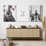 Set De Tableaux Tour Eiffel Femme Paris Noir - Gris - Rose foncé - Blanc - Textile - 90 x 40 x 40 cm