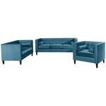 Jeronimo 3-Sitzer, 2-Sitzer und Sessel Blau - Textil - Holz teilmassiv - 215 x 80 x 85 cm