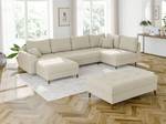 Wohnlandschaft mit Hocker Neo Cord-Stoff Beige