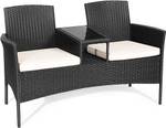 2-Sitzer Rattan Gartenbank mit Kissen Weiß - Rattan - 61 x 85 x 138 cm