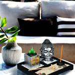 Zen Garten mit Buddha Schwarz - Braun - Silber - Holzwerkstoff - Kunststoff - Stein - 20 x 14 x 20 cm
