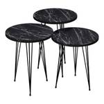 Set de 3 tables d'appoint Ry rondes Imitation marbre noir - 34 x 55 x 34 cm