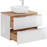 Badmöbel Set mit Doppel-Waschtisch 220cm Weiß - Holzwerkstoff - 220 x 200 x 48 cm
