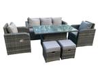 Rattan Sofa 7 Sitzer Gartenmöbel Set Grau - Polyrattan - Stein - 80 x 68 x 140 cm