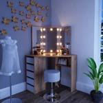 Coiffeuse Arielle avec tabouret et LED Imitation chêne - Blanc