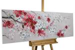 Tableau peint Fleurs Éternelles Rouge - Blanc - Bois massif - Textile - 150 x 50 x 4 cm