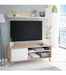 Meuble TV 2 niches et 1 porte Blanc - Bois manufacturé - Matière plastique - 40 x 50 x 135 cm