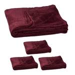 4x Couvertures plaid polaire bordeaux Rouge rubis