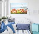 Tableau peint View over the Sea Bleu - Rouge - Bois massif - Textile - 90 x 60 x 4 cm