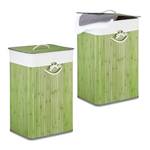 2 x Wäschekorb Bambus eckig grün Cremeweiß - Grün