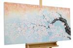 Tableau peint Blooming Beginning Bleu - Rose foncé - Bois massif - Textile - En partie en bois massif - 120 x 60 x 4 cm