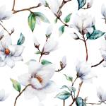 Papier Peint Brindilles FLEURS Magnolia Marron - Vert - Blanc - Papier - Textile - 53 x 1000 x 1000 cm