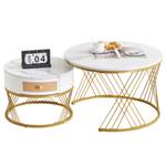 Couchtisch MARBDiana Ⅱ+ (2er Set) Gold - Weiß - Holzwerkstoff - Metall - Kunststoff - Polyrattan - 71 x 46 x 71 cm