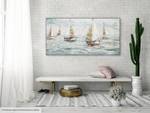 Acrylbild handgemalt Sailboat Racing Blau - Weiß - Massivholz - Textil - 140 x 70 x 4 cm