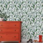 Papier Peint Plantes FEUILLES Eucalyptus Beige - Vert - Blanc - Papier - Textile - 53 x 1000 x 1000 cm