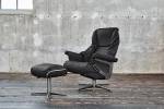 Relaxsessel MODO Leder mit Hocker Schwarz