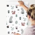 Papier Peint Pour Enfants ANIMAUX Arbres Noir - Marron - Vert - Blanc - Papier - Textile - 53 x 1000 x 1000 cm