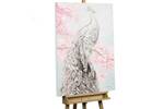 Tableau peint à la main Gracious Peacock Rose foncé - Blanc - Bois massif - Textile - 70 x 100 x 4 cm