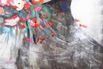 Tableau peint à la main Flower Girl Noir - Rose foncé - Bois massif - Textile - 80 x 80 x 4 cm
