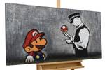 Tableau peint Banksy's Police Control Noir - Rouge - Blanc - Bois massif - Textile - En partie en bois massif - 120 x 60 x 4 cm