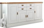 Sideboard Novara 4-türig 2 Schubladen Braun - Weiß - Massivholz - 203 x 91 x 45 cm